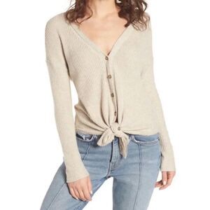 Socialite | Thermal Button Front Shirt - size Small in Oatmeal